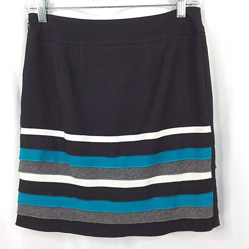 WHBM White House Black‎ Market Pencil Skirt Size 0 Teal Ribbon Striped Layered
